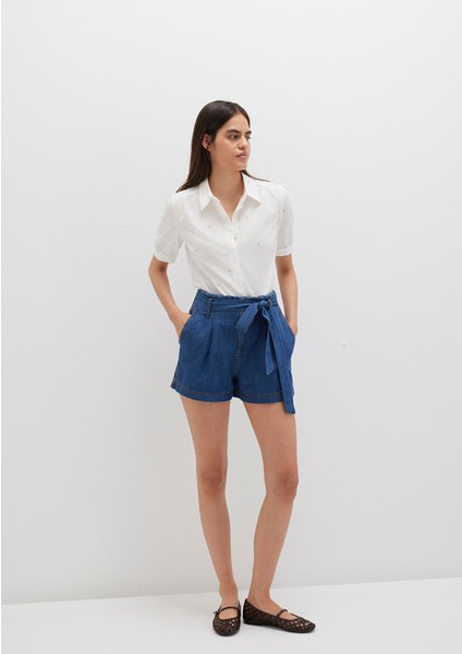 Kemer Detaylı Denim Şort 1410214-86971