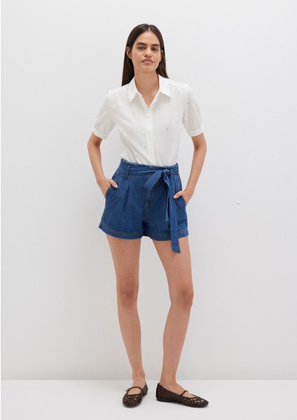 Kemer Detaylı Denim Şort 1410214-86971