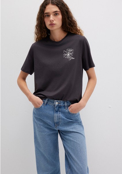 Kelebek Baskılı Antrasit Tişört 1613459-70087