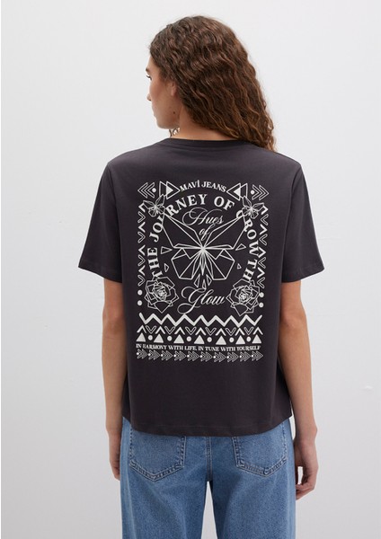 Kelebek Baskılı Antrasit Tişört 1613459-70087