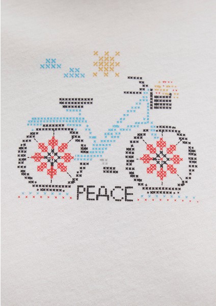 Bisiklet Baskılı Ekru Tişört 1613469-70057