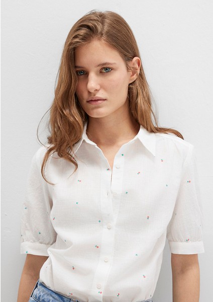 Çiçek Baskılı Ekru Gömlek 1210060-90701