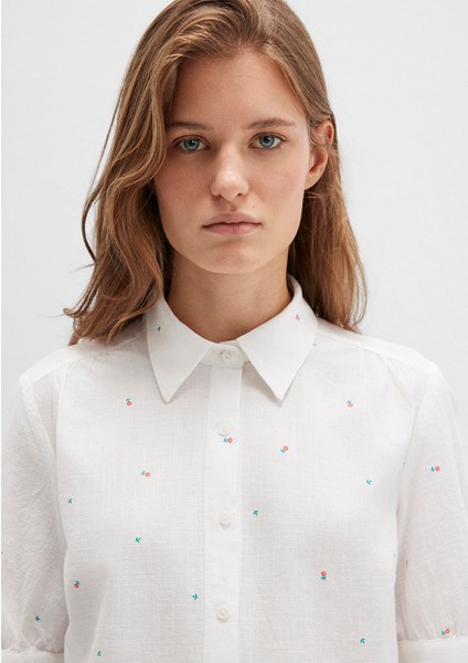 Çiçek Baskılı Ekru Gömlek 1210060-90701