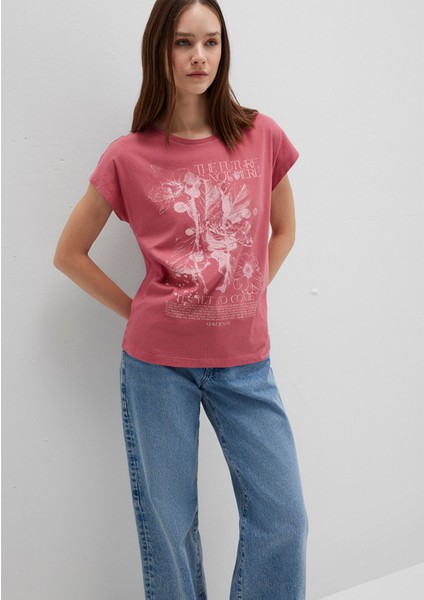 Çiçek Baskılı Pembe Tişört 1613480-71104