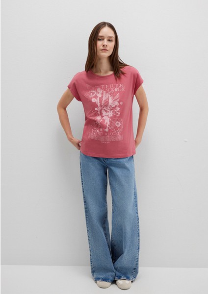 Çiçek Baskılı Pembe Tişört 1613480-71104