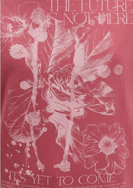 Çiçek Baskılı Pembe Tişört 1613480-71104