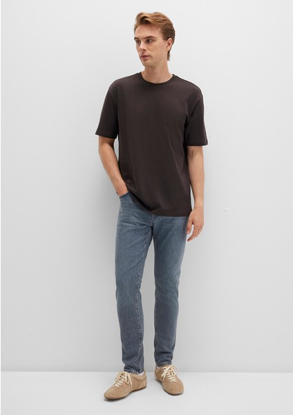 Bisiklet Yaka Kahverengi Basic Tişört 0611596-70219