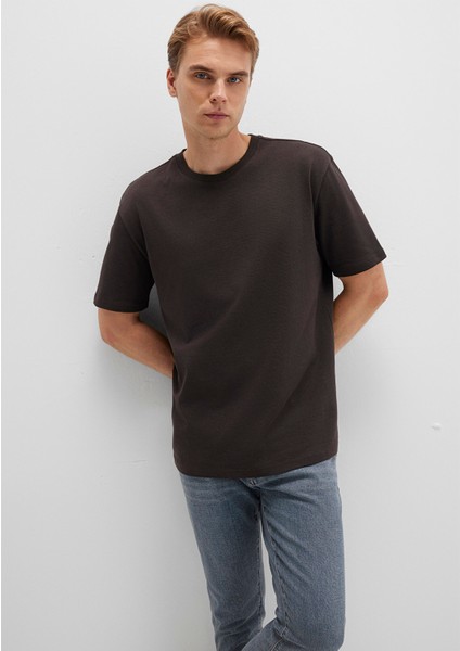 Bisiklet Yaka Kahverengi Basic Tişört 0611596-70219