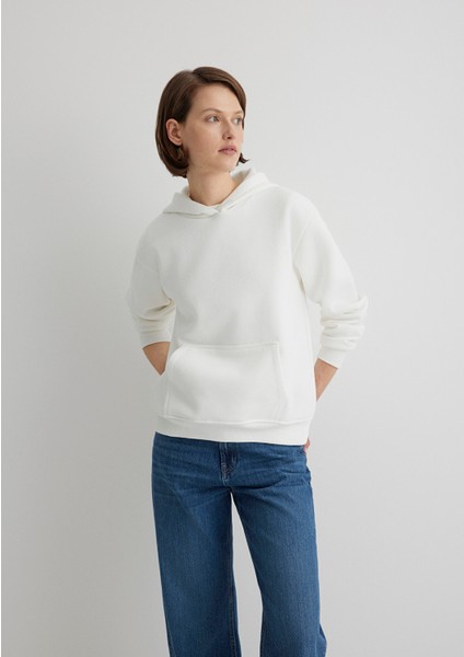 Kapüşonlu Beyaz Basic Sweatshirt 167299-70057
