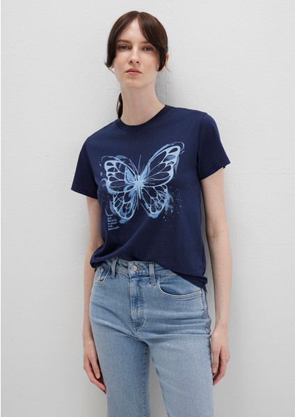 Kelebek Baskılı Lacivert Tişört 1613456-70497