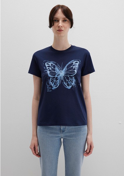 Kelebek Baskılı Lacivert Tişört 1613456-70497