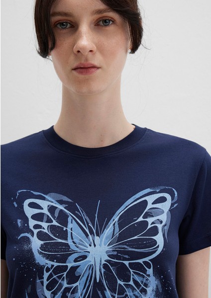 Kelebek Baskılı Lacivert Tişört 1613456-70497