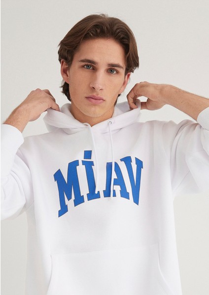Miav Baskılı Kapüşonlu Beyaz Sweatshirt 0S10122-620