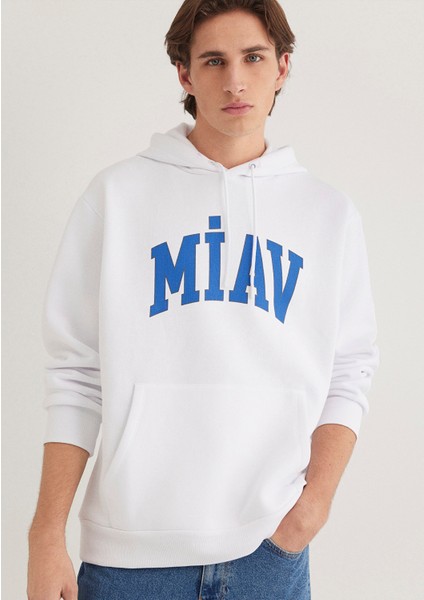 Miav Baskılı Kapüşonlu Beyaz Sweatshirt 0S10122-620