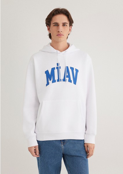 Miav Baskılı Kapüşonlu Beyaz Sweatshirt 0S10122-620