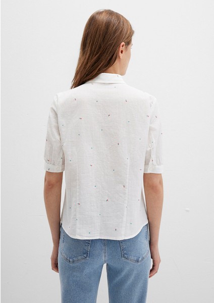 Çiçek Baskılı Ekru Gömlek 1210060-90701