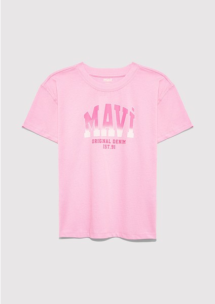 Mavi Logo Baskılı Pembe Tişört 7610386-70972