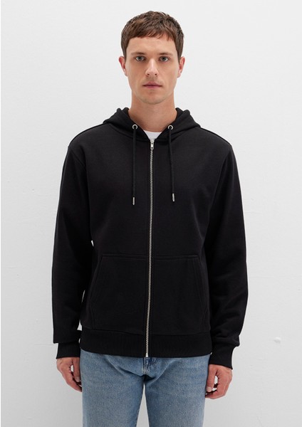 Kapüşonlu Fermuarlı Siyah Basic Sweatshirt 0S10277-900