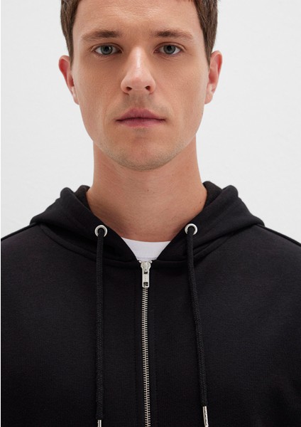 Kapüşonlu Fermuarlı Siyah Basic Sweatshirt 0S10277-900