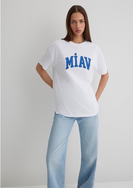 Miav Baskılı Beyaz Tişört 1612457-620
