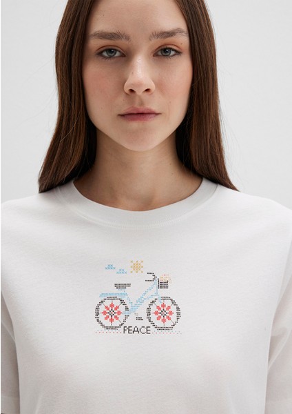 Bisiklet Baskılı Ekru Tişört 1613469-70057