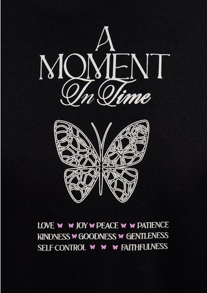 Kelebek Baskılı Siyah Tişört 1613462-900