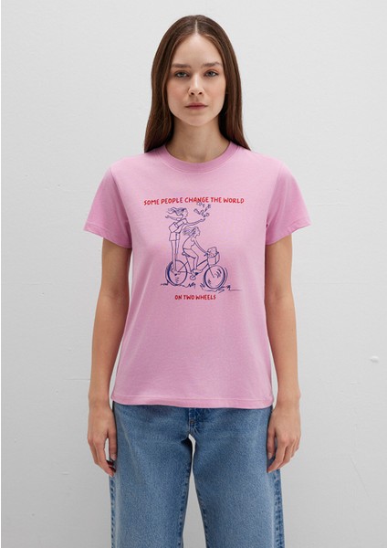 Bisiklet Baskılı Pembe Tişört 1613465-71031
