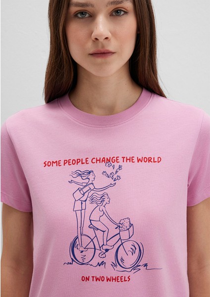 Bisiklet Baskılı Pembe Tişört 1613465-71031