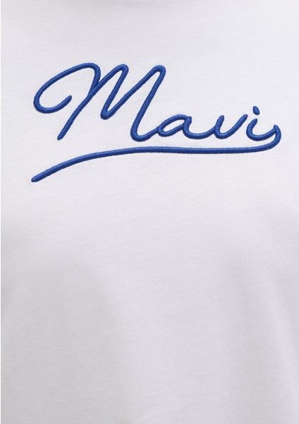 Mavi Nakışlı Beyaz Tişört 1612421-620