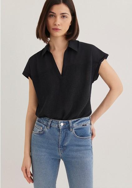 Kısa Kollu Siyah Bluz 1210801-900