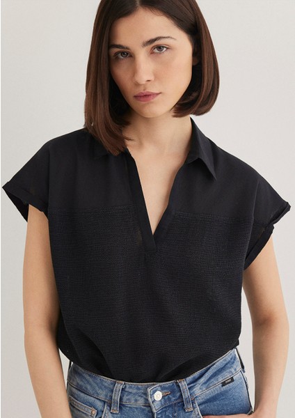 Kısa Kollu Siyah Bluz 1210801-900
