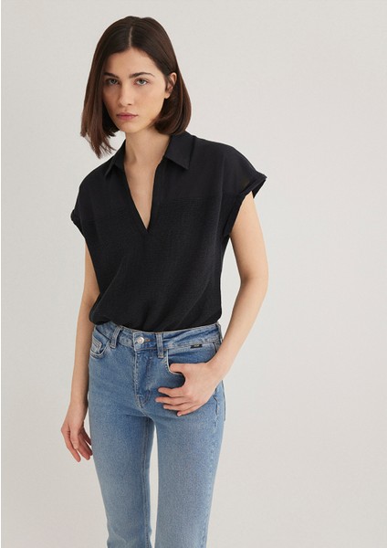 Kısa Kollu Siyah Bluz 1210801-900