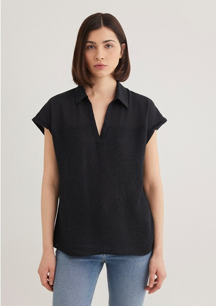 Kısa Kollu Siyah Bluz 1210801-900