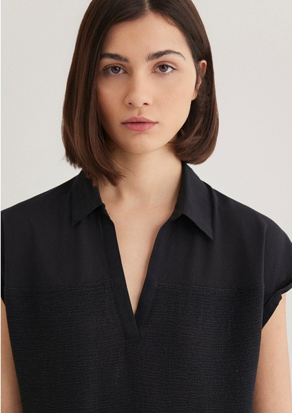 Kısa Kollu Siyah Bluz 1210801-900