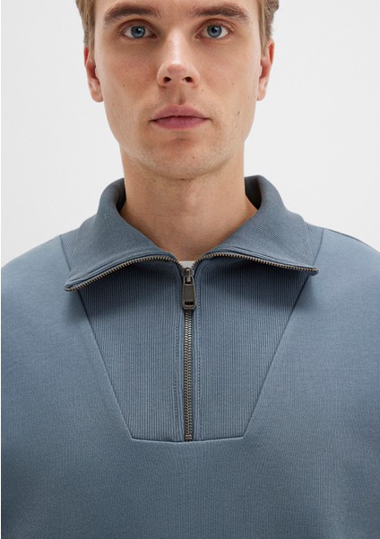 Yarı Fermuarlı Polo Yaka Yeşil Sweatshirt 0S10368-80889