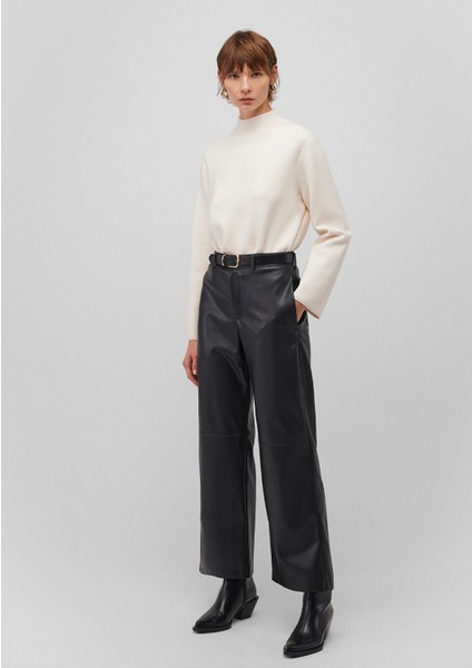 Siyah Suni Deri Pantolon 1010867-900