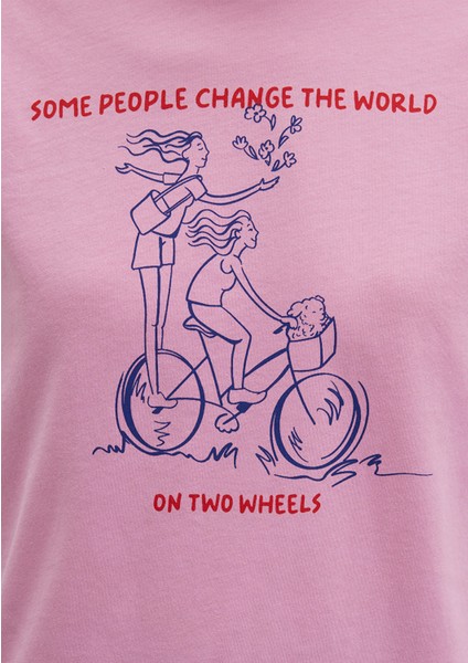 Bisiklet Baskılı Pembe Tişört 1613465-71031