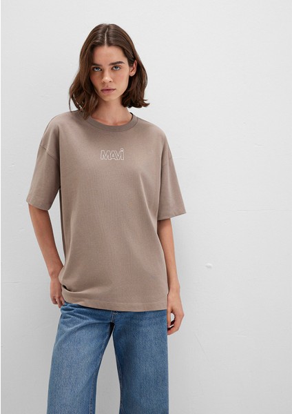 Mavi Logo Baskılı Bej Tişört 1611592-70364