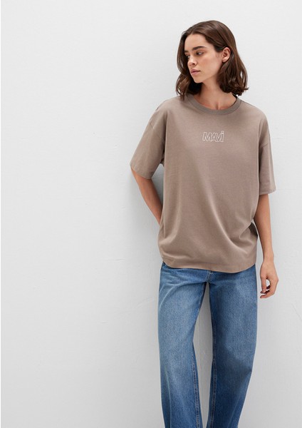 Mavi Logo Baskılı Bej Tişört 1611592-70364