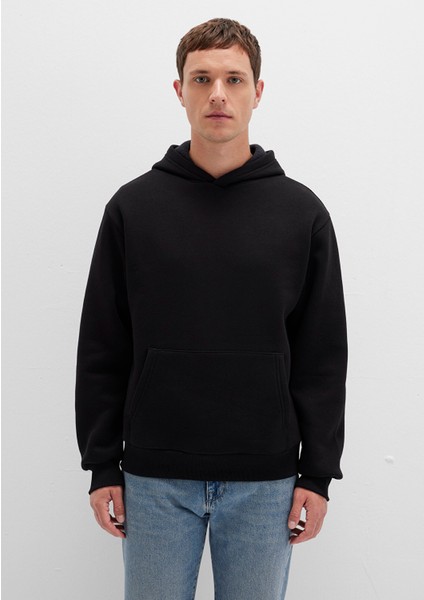 Kapüşonlu Siyah Basic Sweatshirt 0S10275-900