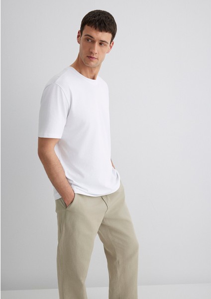 Bisiklet Yaka Beyaz Basic Tişört 0611596-620