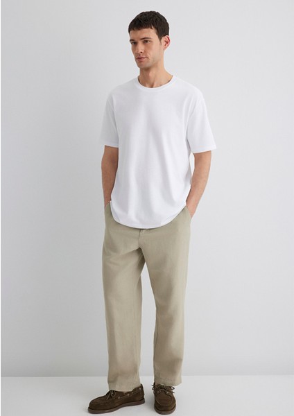 Bisiklet Yaka Beyaz Basic Tişört 0611596-620