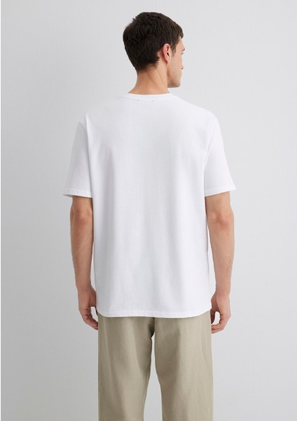 Bisiklet Yaka Beyaz Basic Tişört 0611596-620