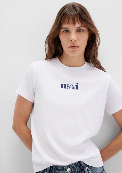 Mavi Baskılı Beyaz Tişört 1612241-620