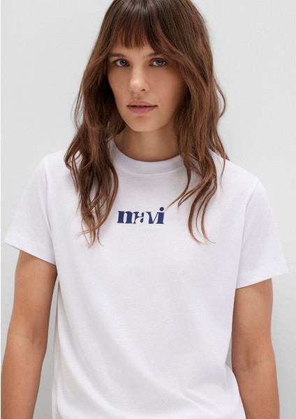 Mavi Baskılı Beyaz Tişört 1612241-620