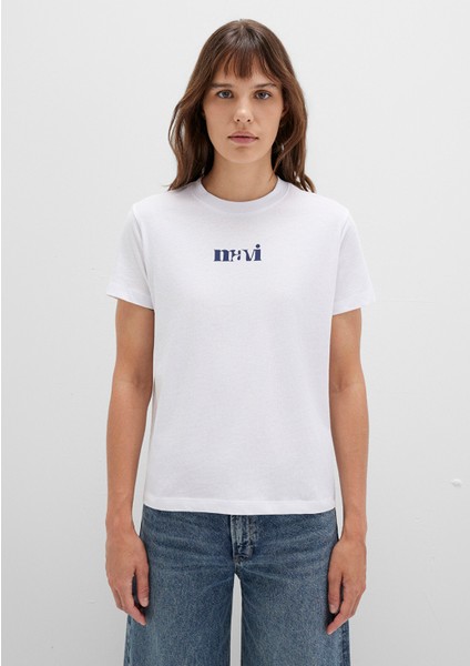 Mavi Baskılı Beyaz Tişört 1612241-620