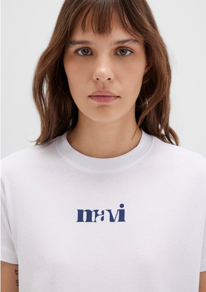 Mavi Baskılı Beyaz Tişört 1612241-620