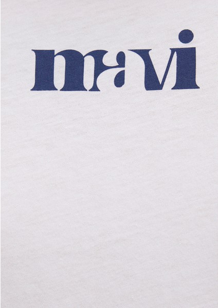 Mavi Baskılı Beyaz Tişört 1612241-620