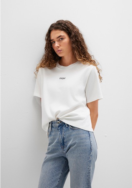 Mavi Logo Baskılı İnterlok Beyaz Tişört 1612829-80194