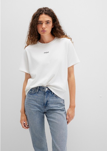 Mavi Logo Baskılı İnterlok Beyaz Tişört 1612829-80194